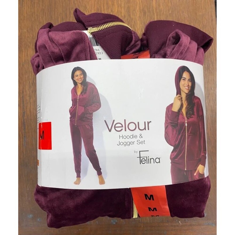 Felina Womens Med Velour Jogger Track Suit Ultra Soft Zip Hoodie New